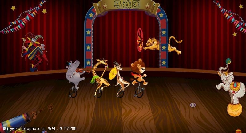 舞狮子马戏团舞台背景图图片