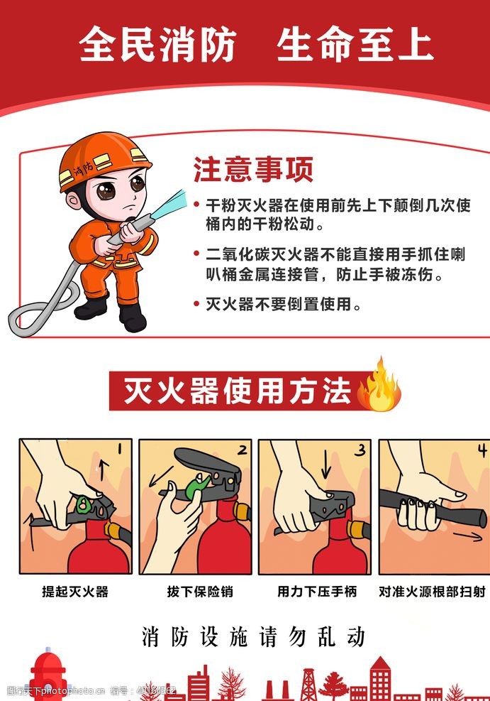 防火意识灭火器使用方法及其注意事项图片