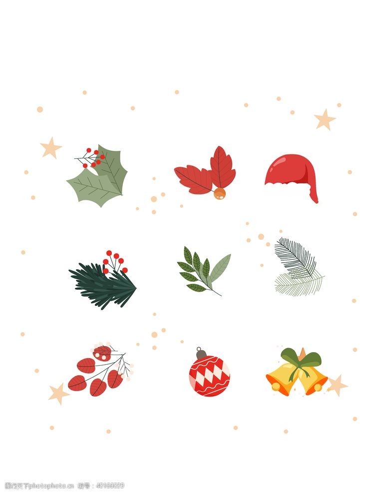 圣诞卡片手绘植物卡通圣诞节矢量元素图片
