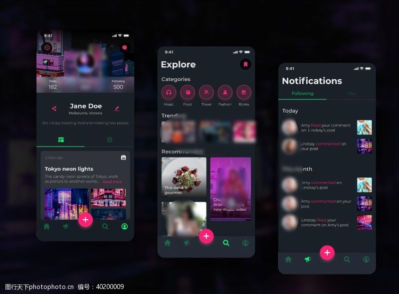 手机appxd社交深色UI设计个人中心页图片