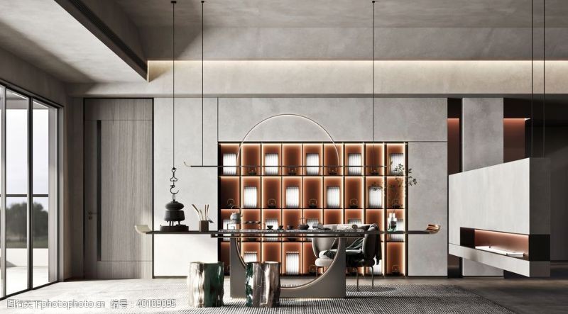 3d设计新中式茶室效果图图片