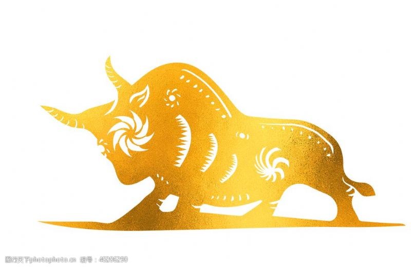艺术设计2021牛年剪纸金色牛形象图片