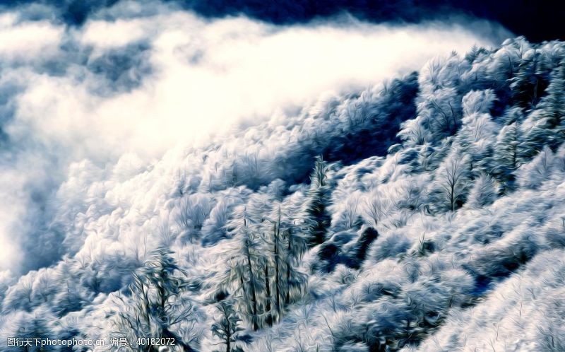 大树设计冬雪风景油画图片