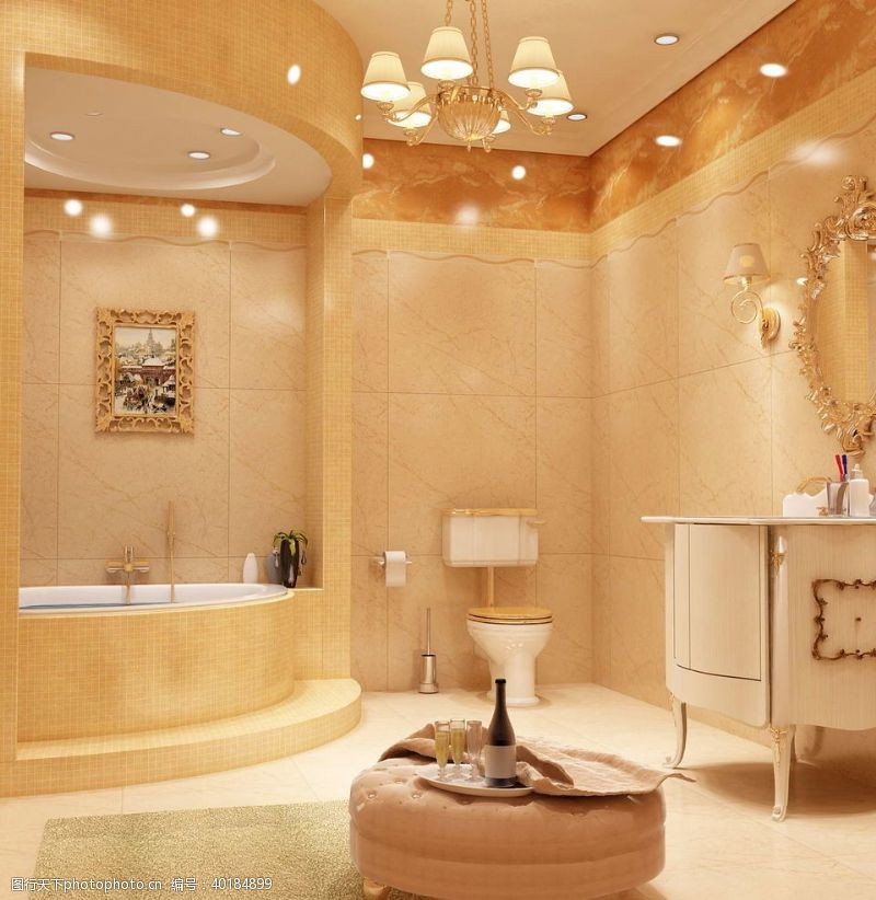 环境设计富丽堂皇豪华欧式浴室图片