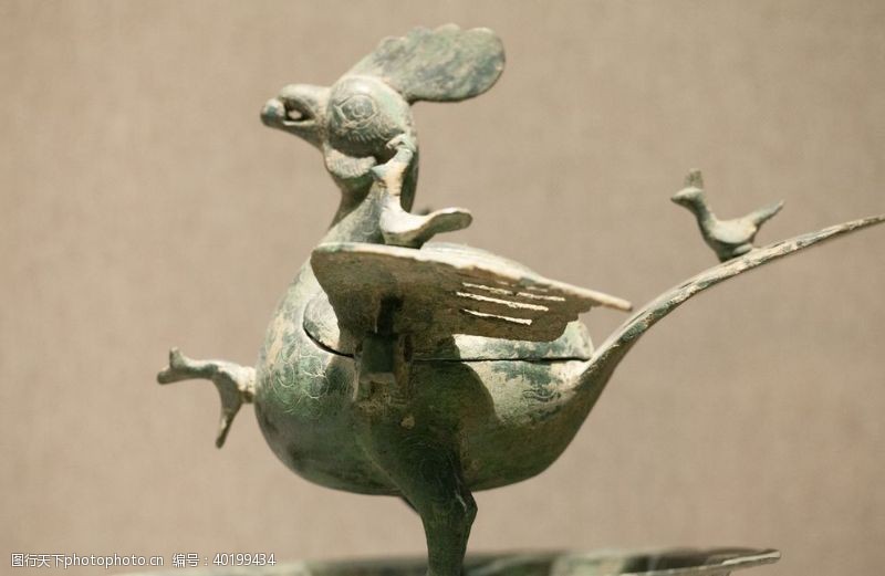 古香古代玄鸟青铜香炉灯图片