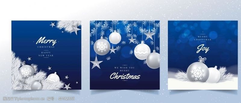 蓝色模板简约雪花圣诞宣传展板图片