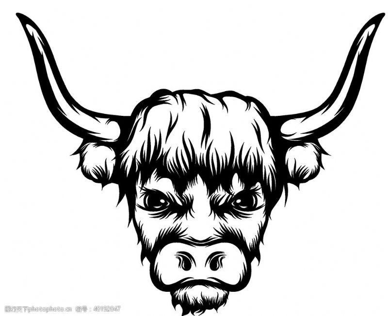 字画书法牛头插画图片