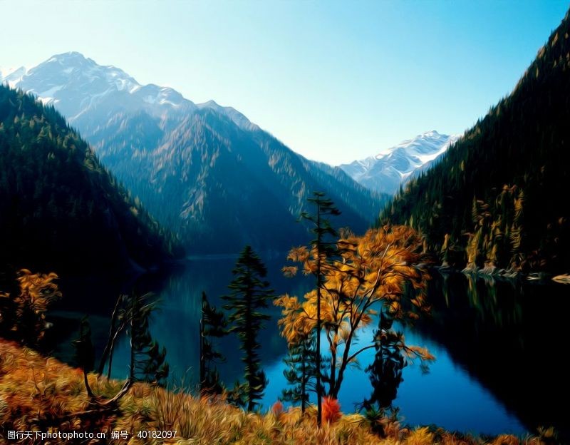 自然景观山水风景油画图片