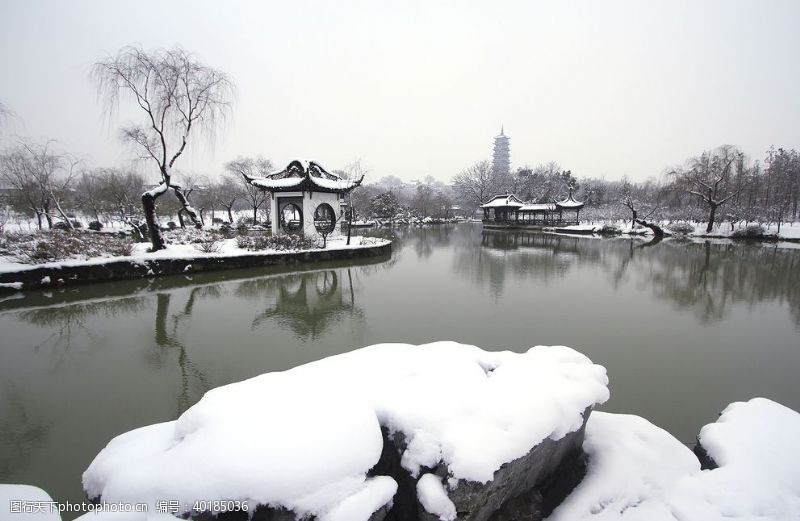 冬天瘦西湖雪景图片