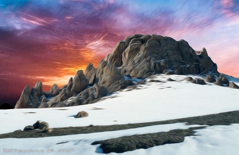 原生态雪山风景油画图片