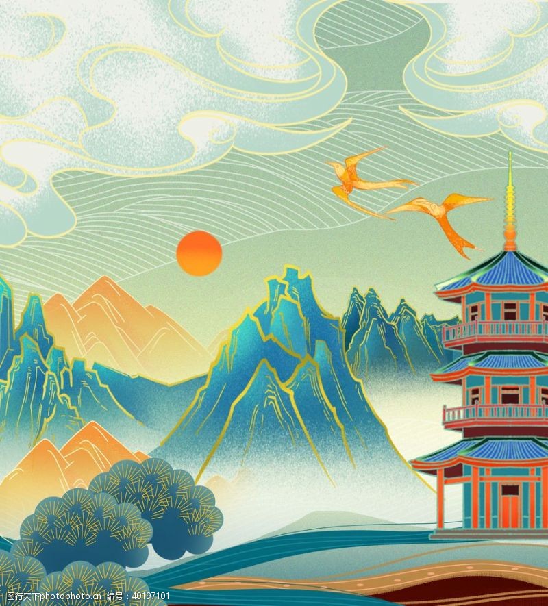 卡通建筑中国风背景图片