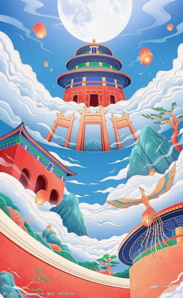 中国风景画宝塔图片