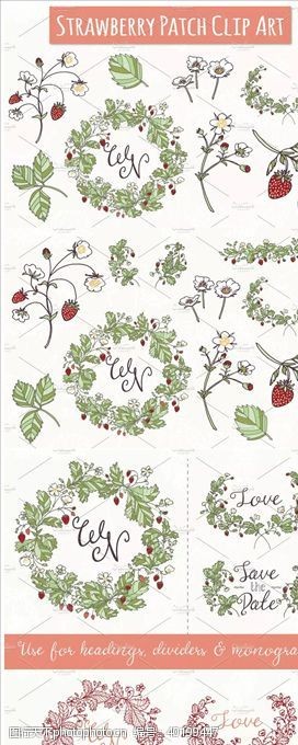 矢量印花草莓植物花卉素材图片