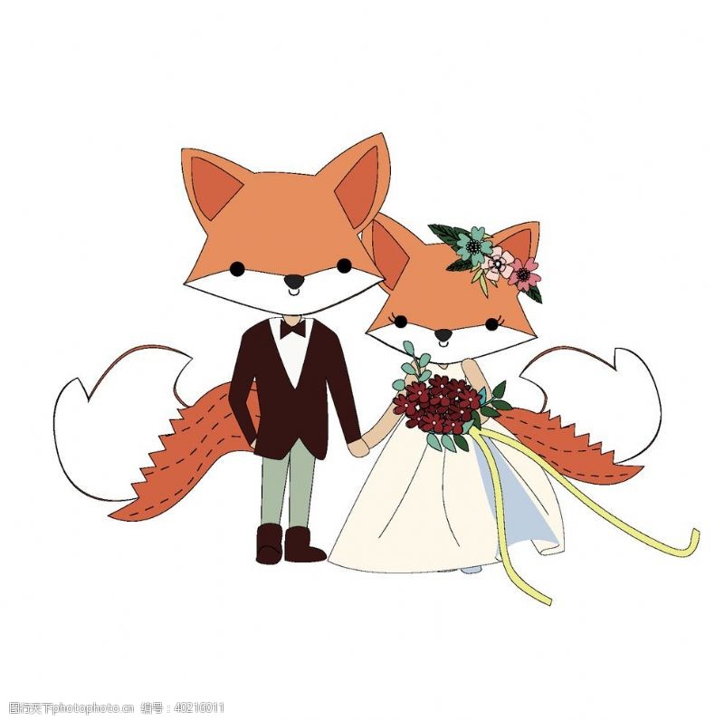 手机图片素材卡通狐狸情侣图片