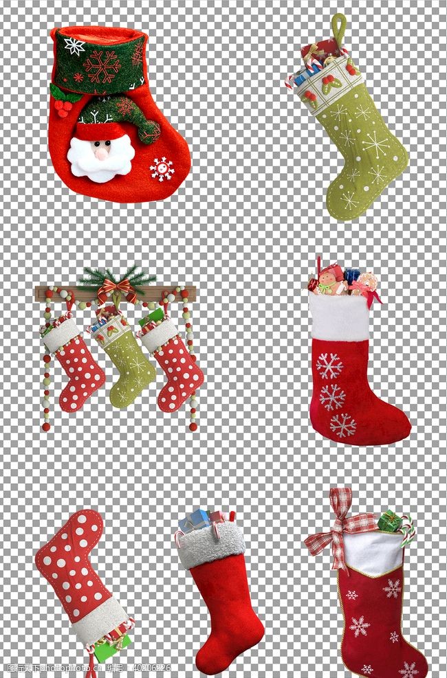 免抠元素圣诞节红色可爱装饰袜子图片