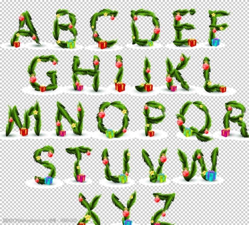 字母设计圣诞元素矢量字母积雪效果图片
