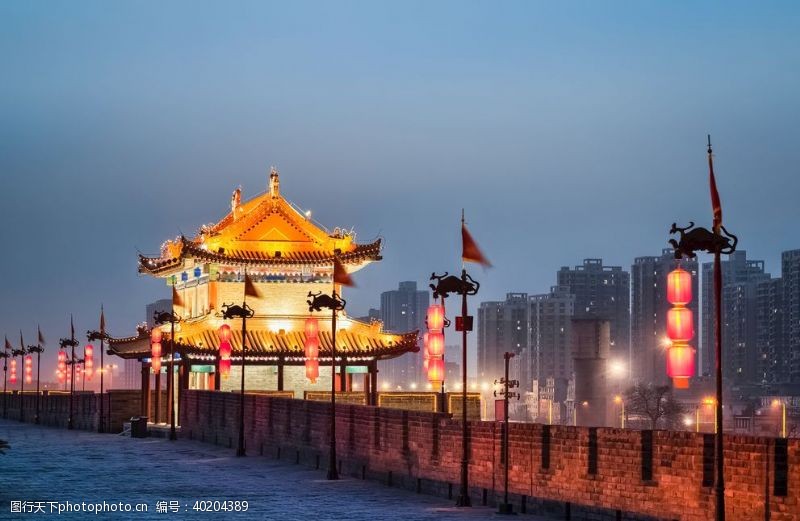 中式灯笼西安城墙图片
