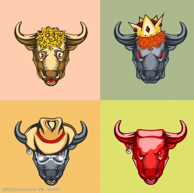中性个性复古牛头插图图片