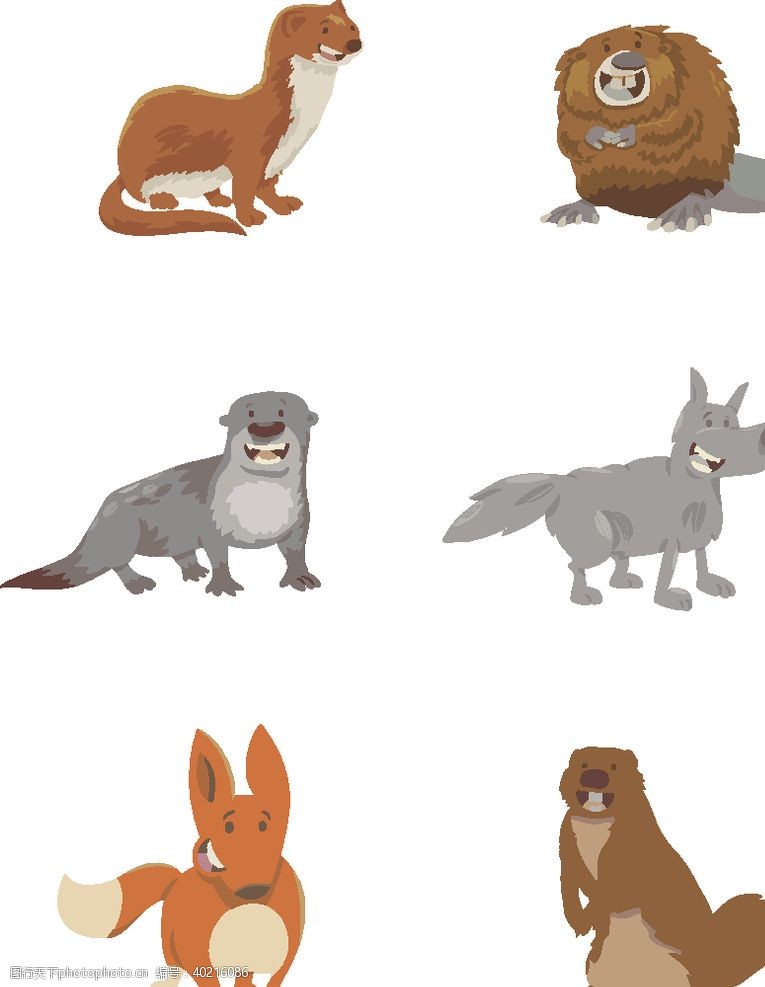 素描卡通狐狸松鼠海豹插画图片
