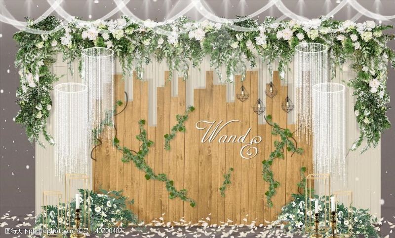 婚宴舞台背景木纹婚礼效果图迎宾区图片