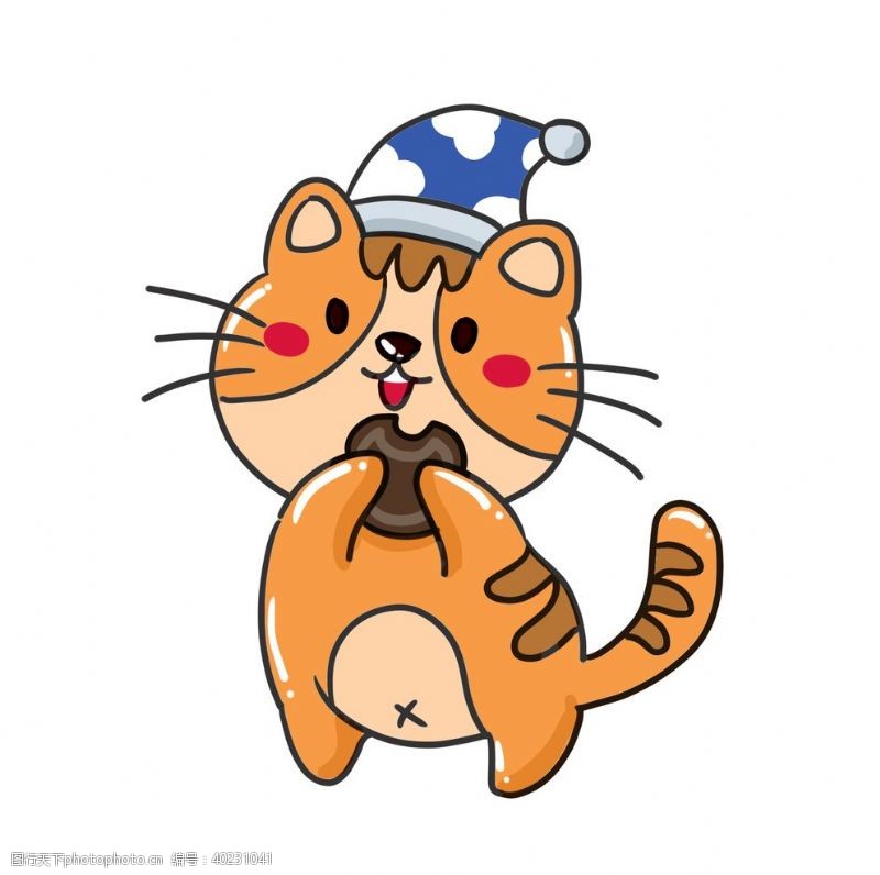 原创手绘插画戴帽子的可爱小猫图片