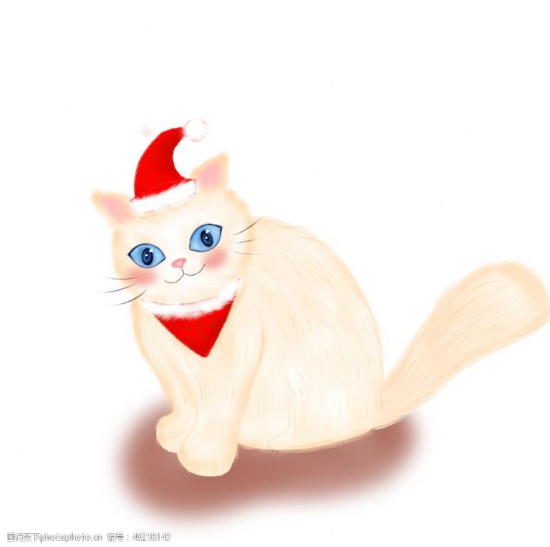 可爱插画带圣诞帽的小猫图片