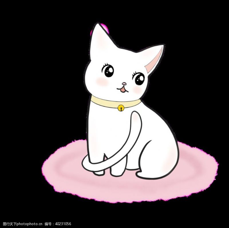可爱的卡通粉色地毯上的白色小猫图片