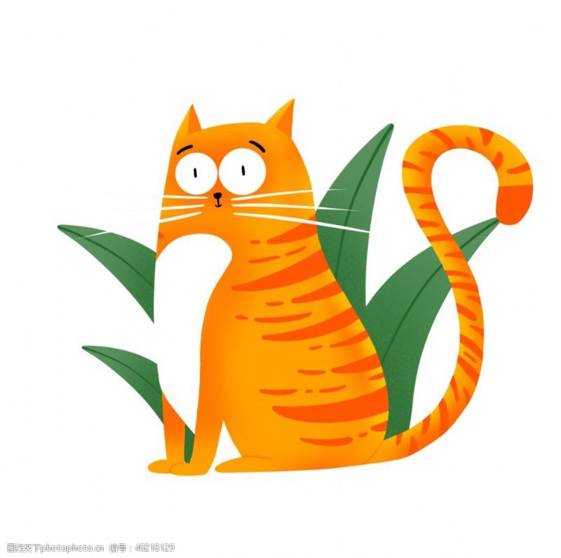 线条插画卡通橘色猫咪图片