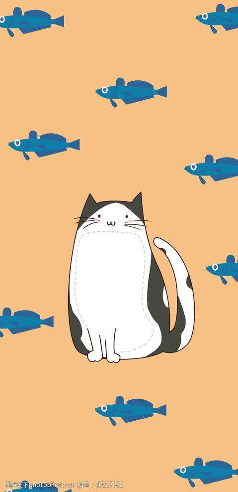 鱼形卡通可爱猫插画图片