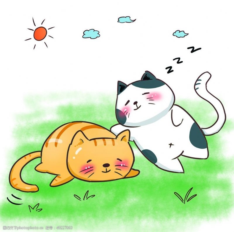 猫爱吃鱼卡通猫插画图片