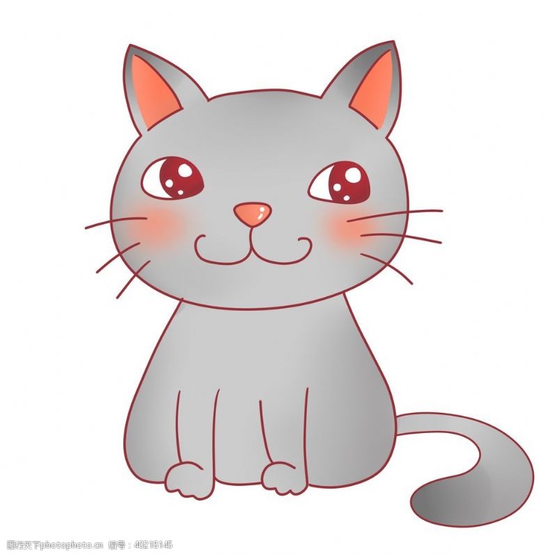原创手绘可爱灰色猫咪图片