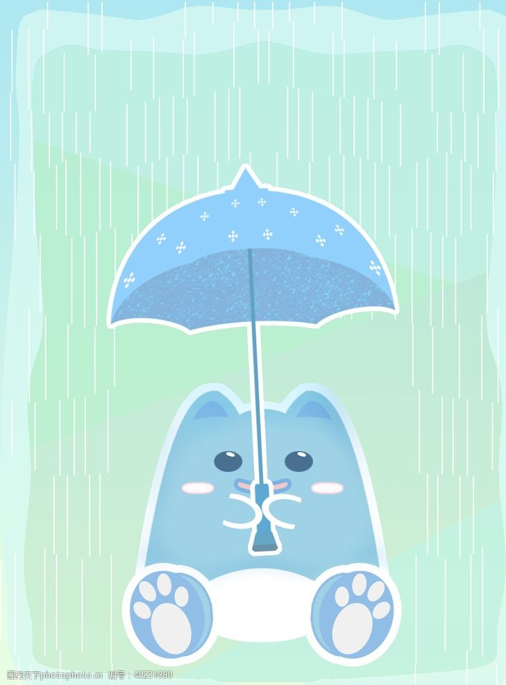 卡通线条可爱卡通躲雨猫插画图片