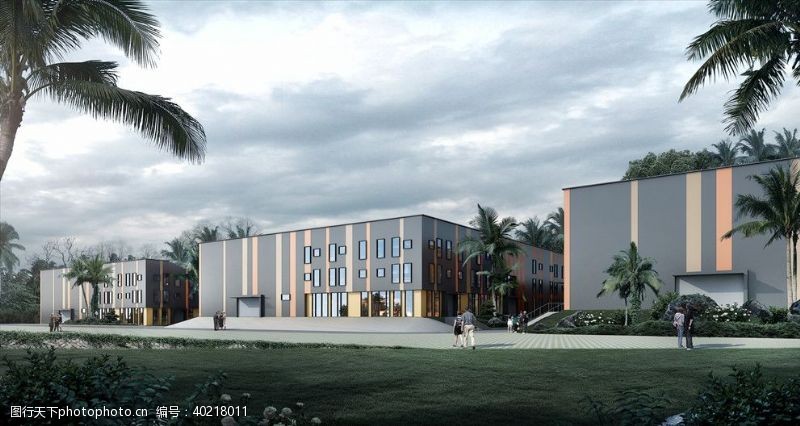 园林建筑景观模型热带海南产业园厂房厂区图片
