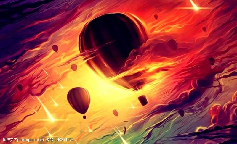 艺术天空热气球油画图片