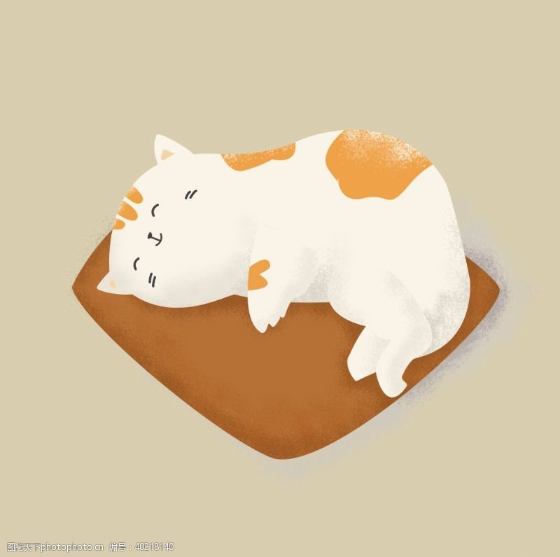 卡通线条躺在垫子上睡觉的小猫图片
