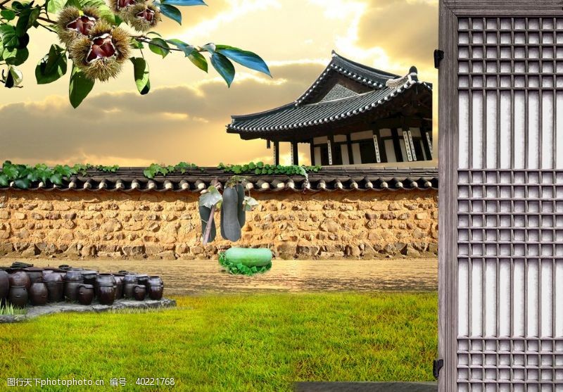 分层可编辑设计瓦墙素材可编辑中国风背景图片