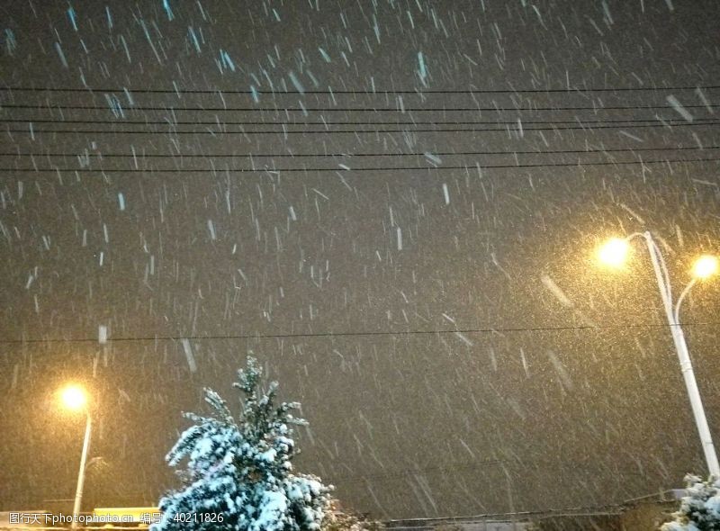 路灯下雪天图片