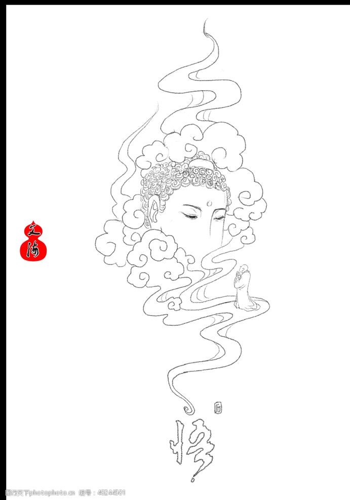 禅文化雕刻线稿图片