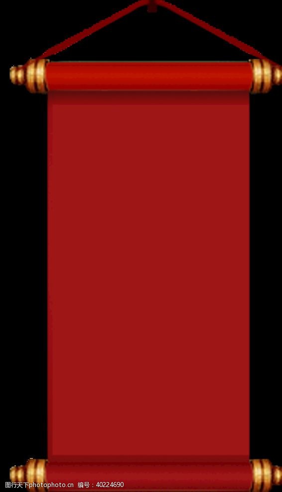 竹红色卷轴元素图片