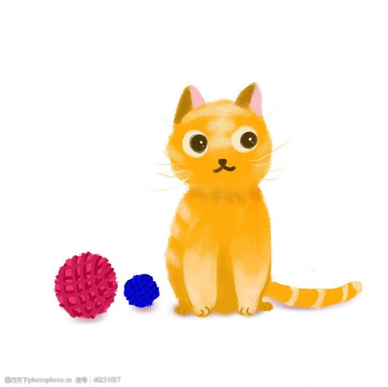 卡通线条橘色小猫和线球图片
