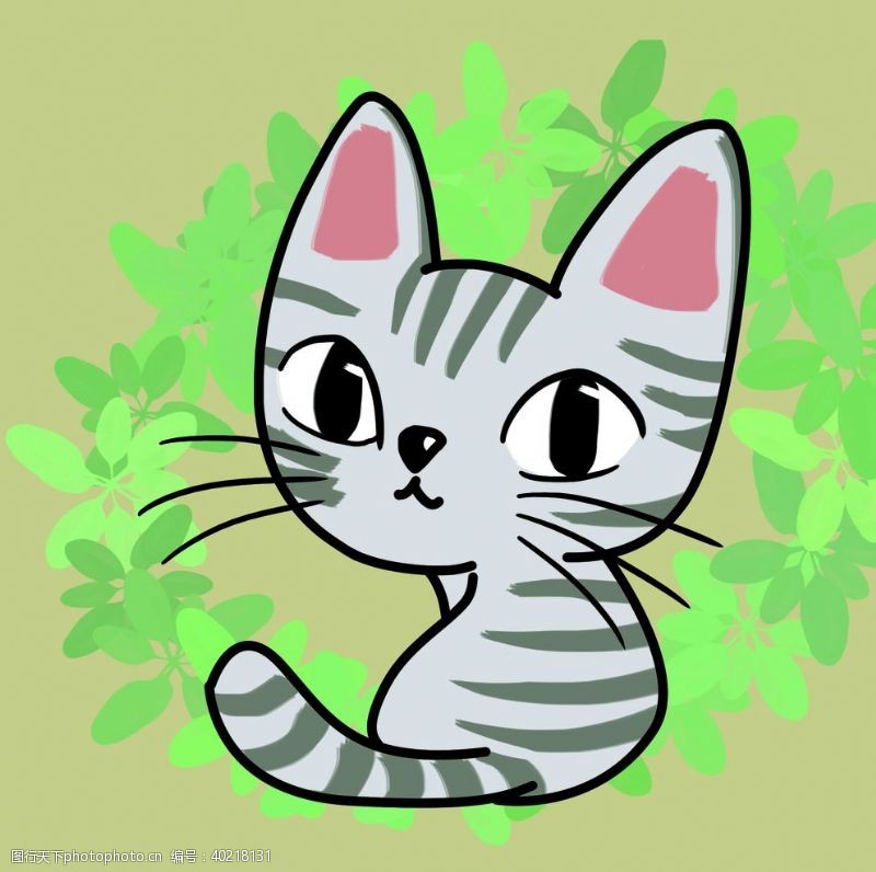 线条插画卡通灰色猫咪图片