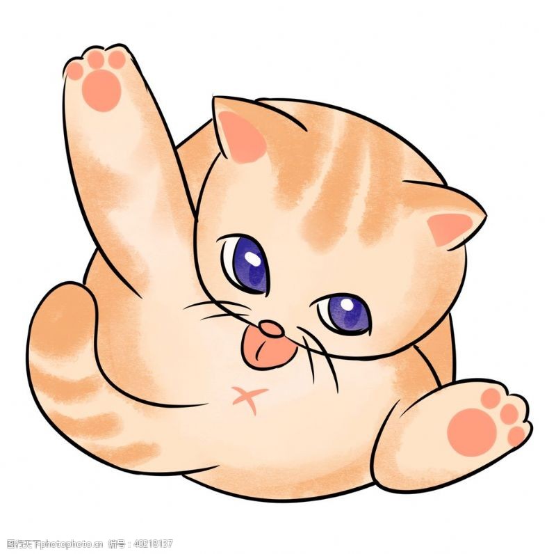 原创手绘插画可爱的橘色小猫图片