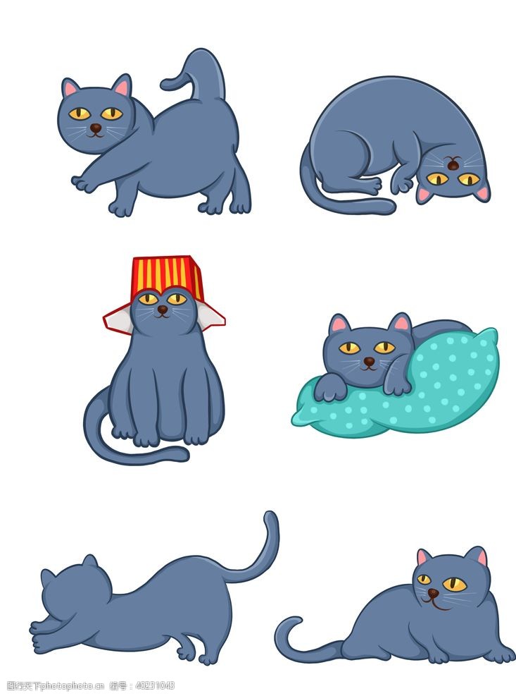 卡通线条可爱卡通猫咪设计元素图片