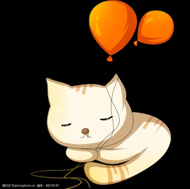 线条插画拿着气球的小猫图片
