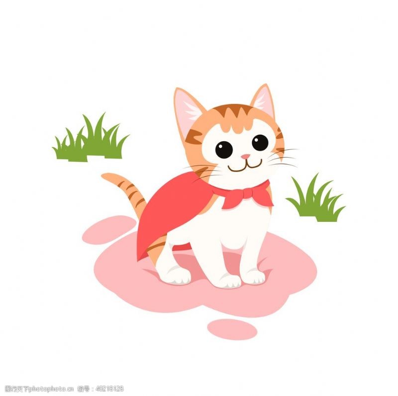 可爱的卡通披着红色披风的可爱小猫图片