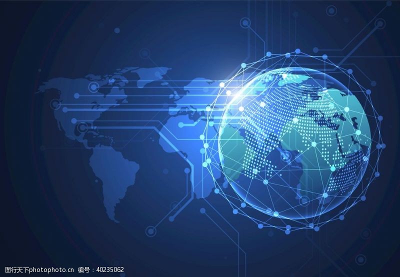蓝色背景模板全球网络科技连接地球EPS素材图片