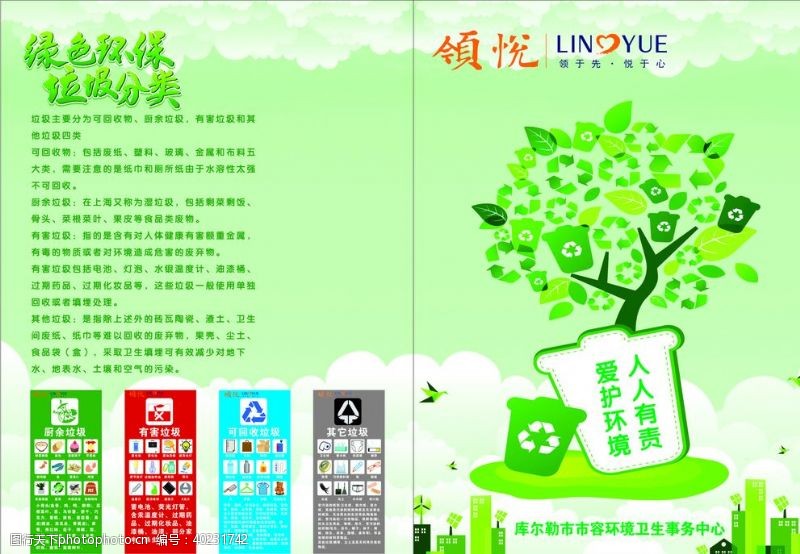 绿色展板生活垃圾分类宣传册图片