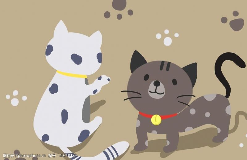 风景漫画玩耍的两只灰猫和白猫图片