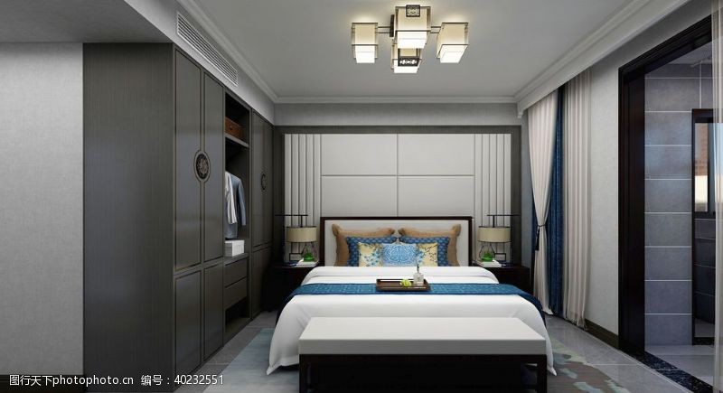 新中式家装图卧室效果图图片
