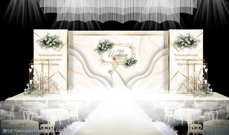 香槟色婚礼迎宾区香槟色婚礼舞台背景墙图片